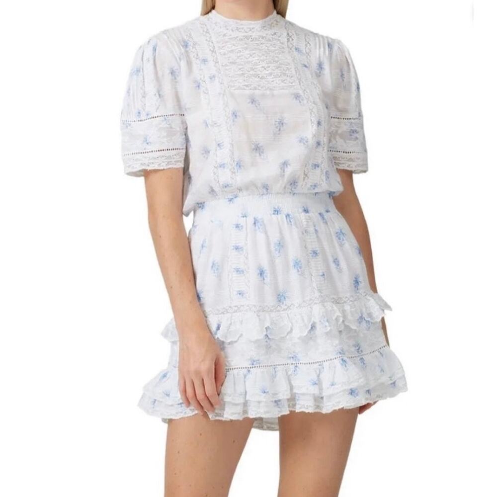 LoveShackFancy Leighton Ballad Blue Mini Dress SZ M